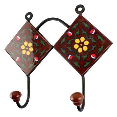 Dark Floral Ceramik Tile Hook